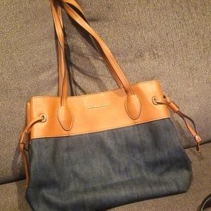 Michael Kors "Marina" Denim and Tan Leather Tote